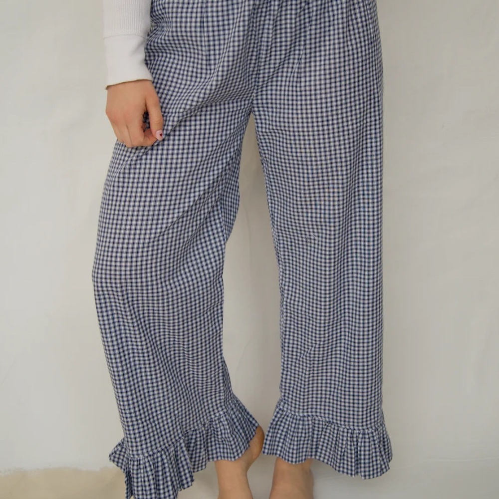 NWT Sønderhaus Boxer Pant in Blue Plaid Gingham with Ruffle Hem